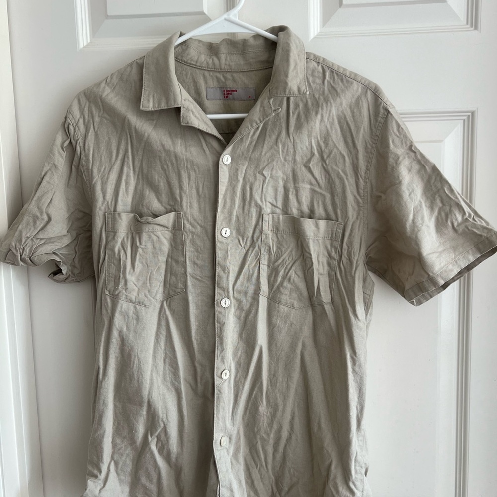 Men's Linen Beige Short Sleeve Shirt